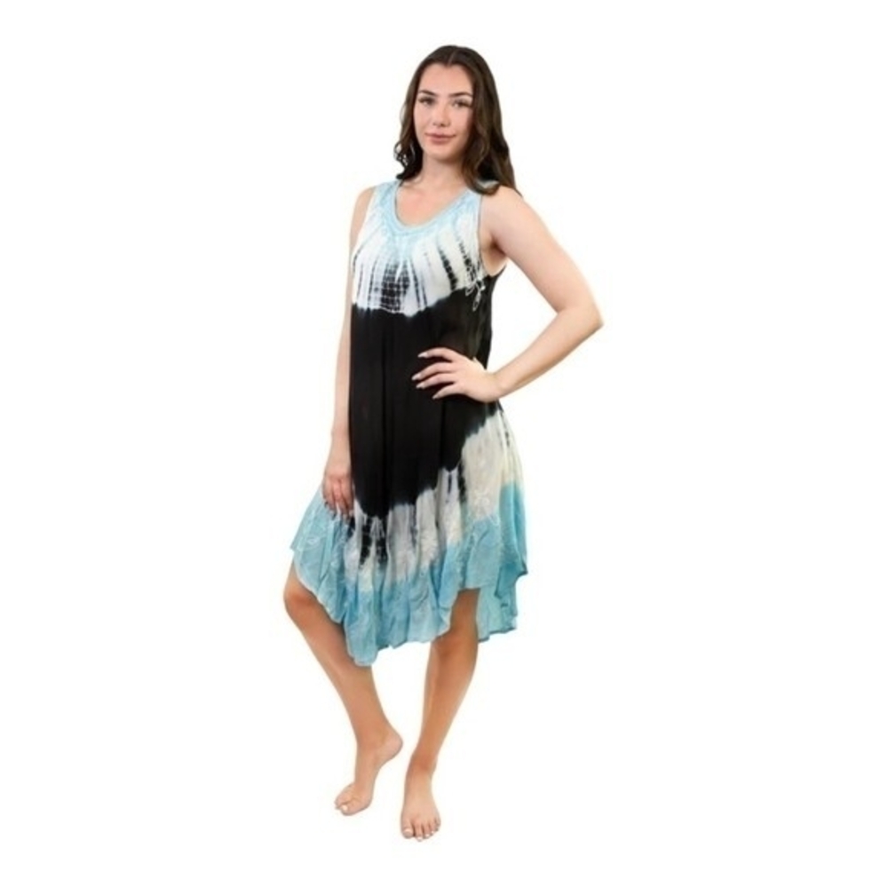 Women's Floral Embroidered Tie Dye Umbrella Midi Dress One Size Sleeveless NWT - Picture 3 of 8